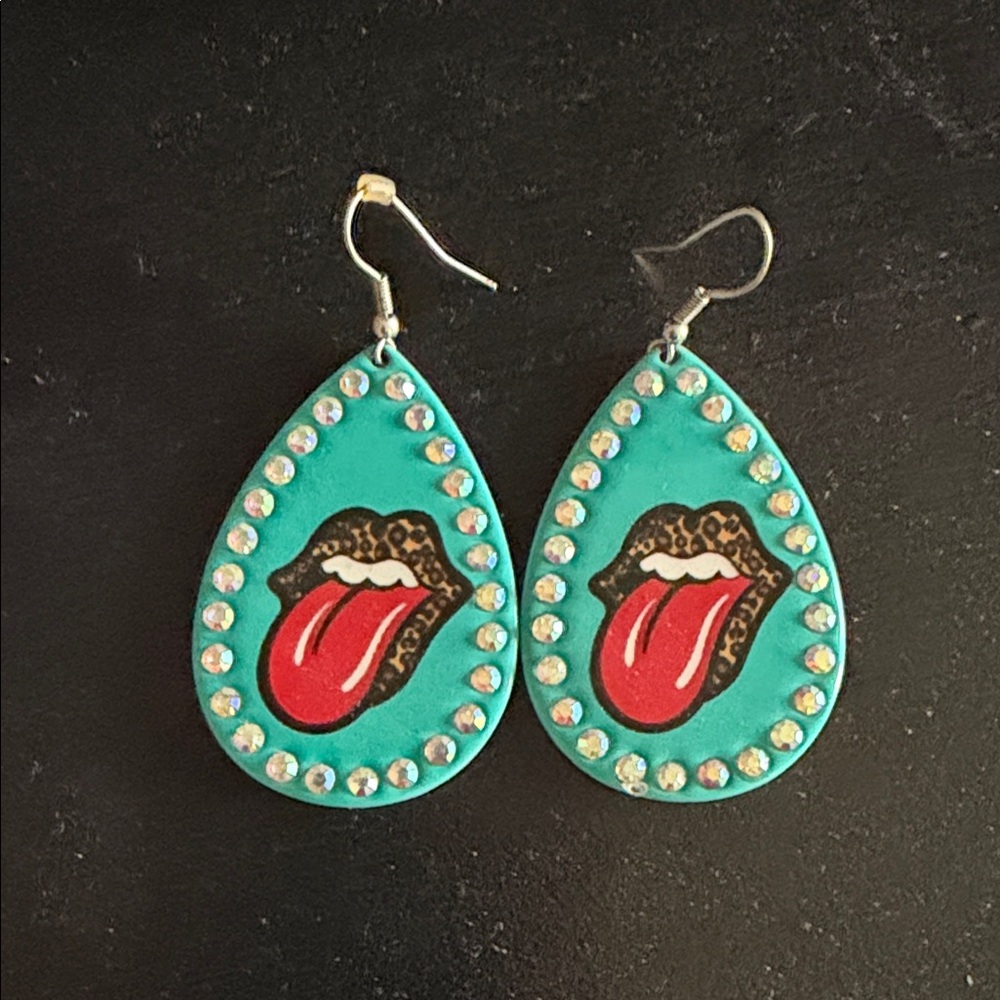 Teardrop Earrings with Red and Blue Design